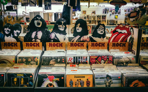 Vinyl record bin at a Record Store