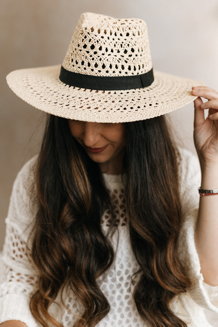 All Open Hole Black Band Straw Panama Hat