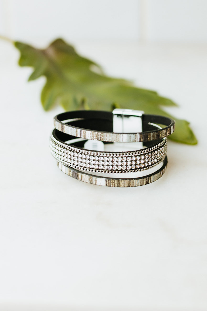 Rhinestone & Textured Magnetic Bracelet