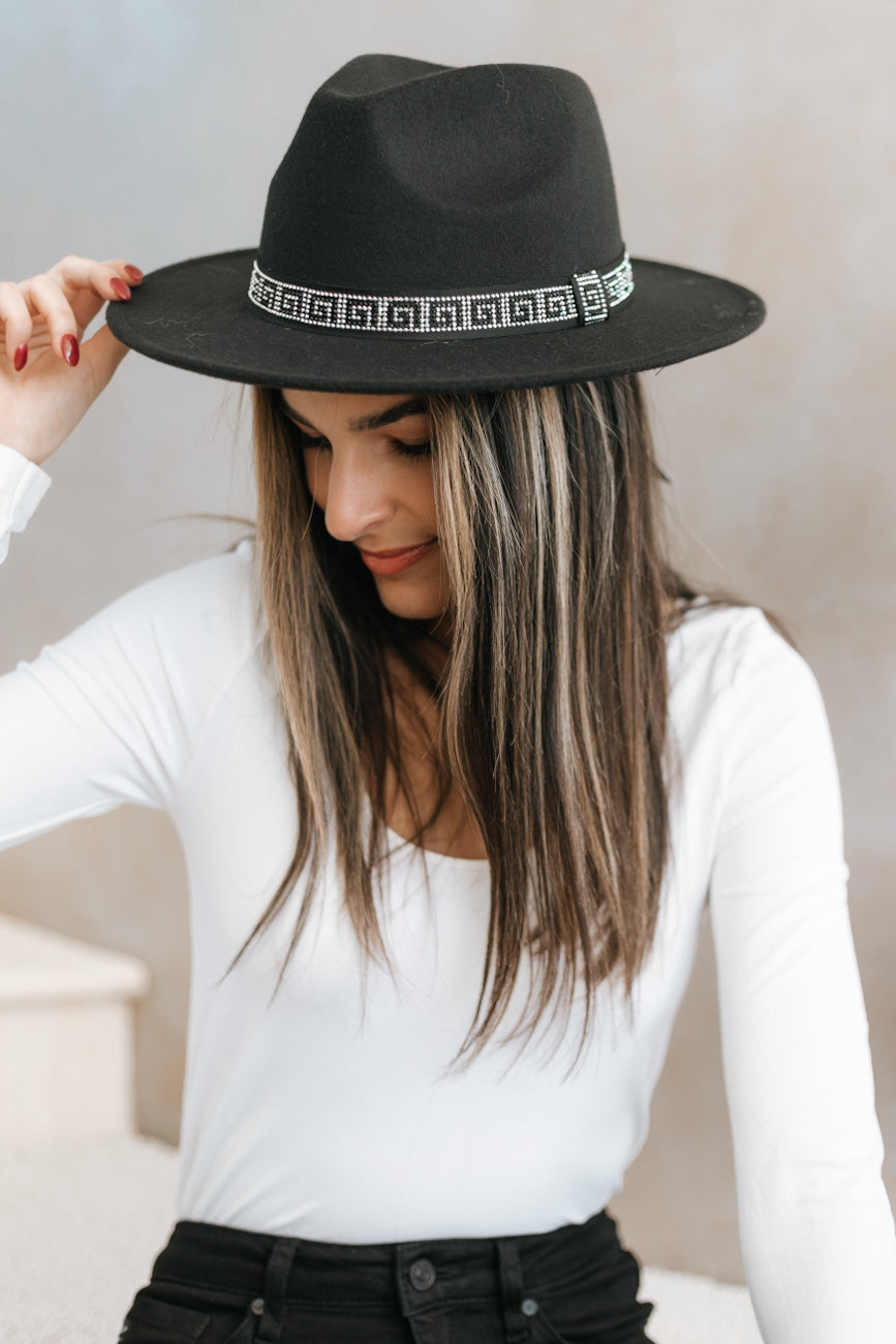 Rhinestone Square Design Trim Panama Hat