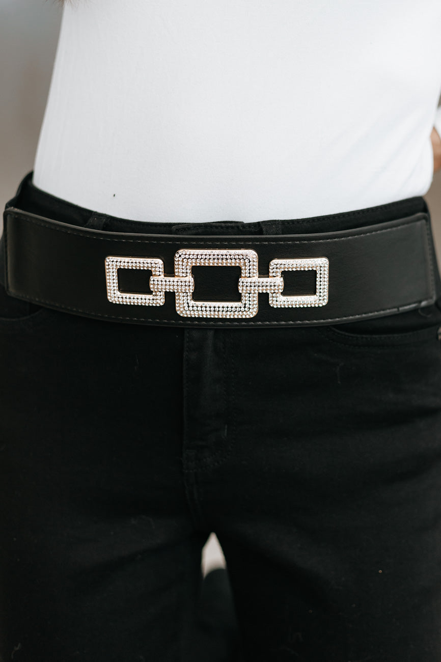 3 Rhinestone Square Connected Stretch Belt