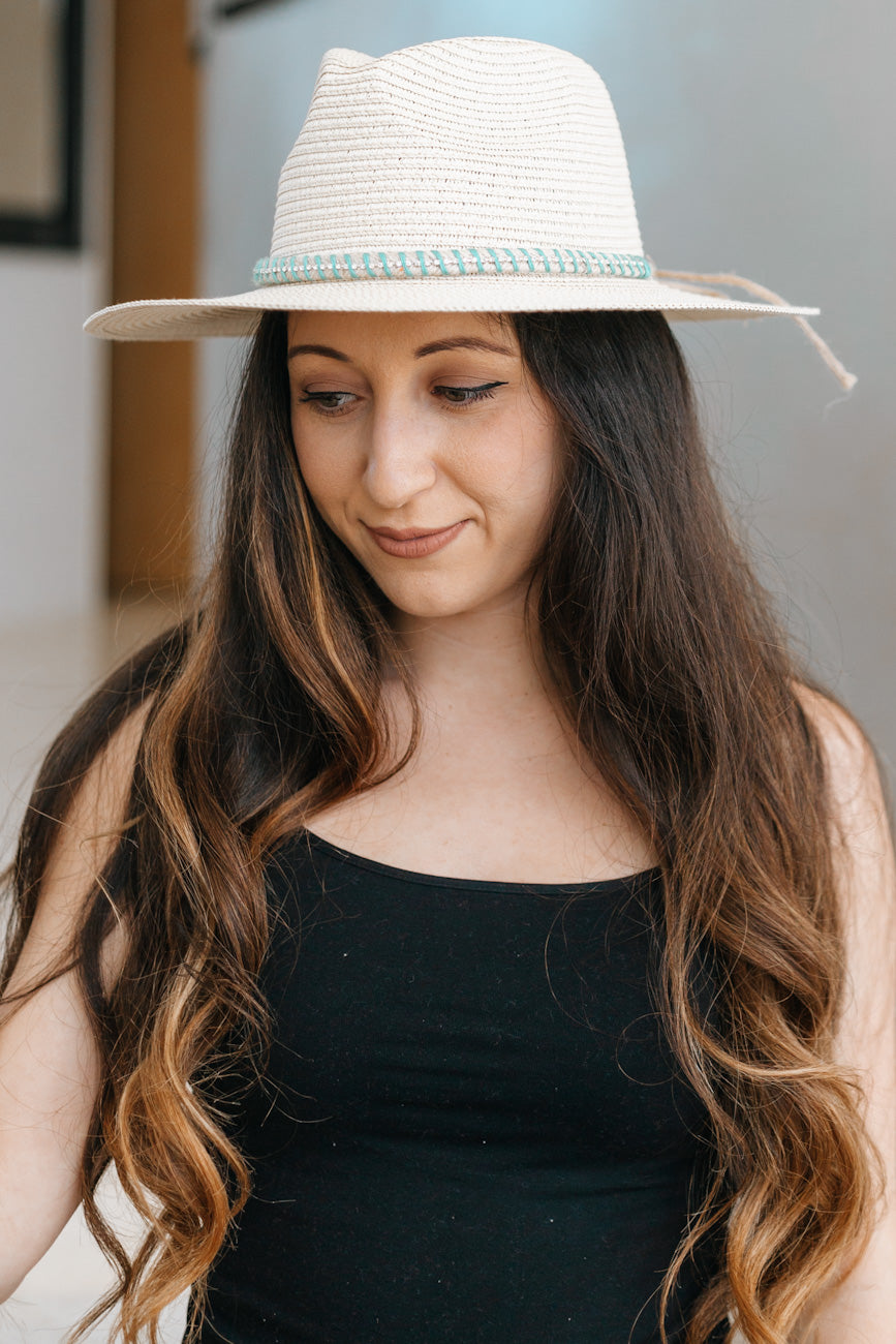 Stitched Lined & Rhinestone Trim Panama Hat