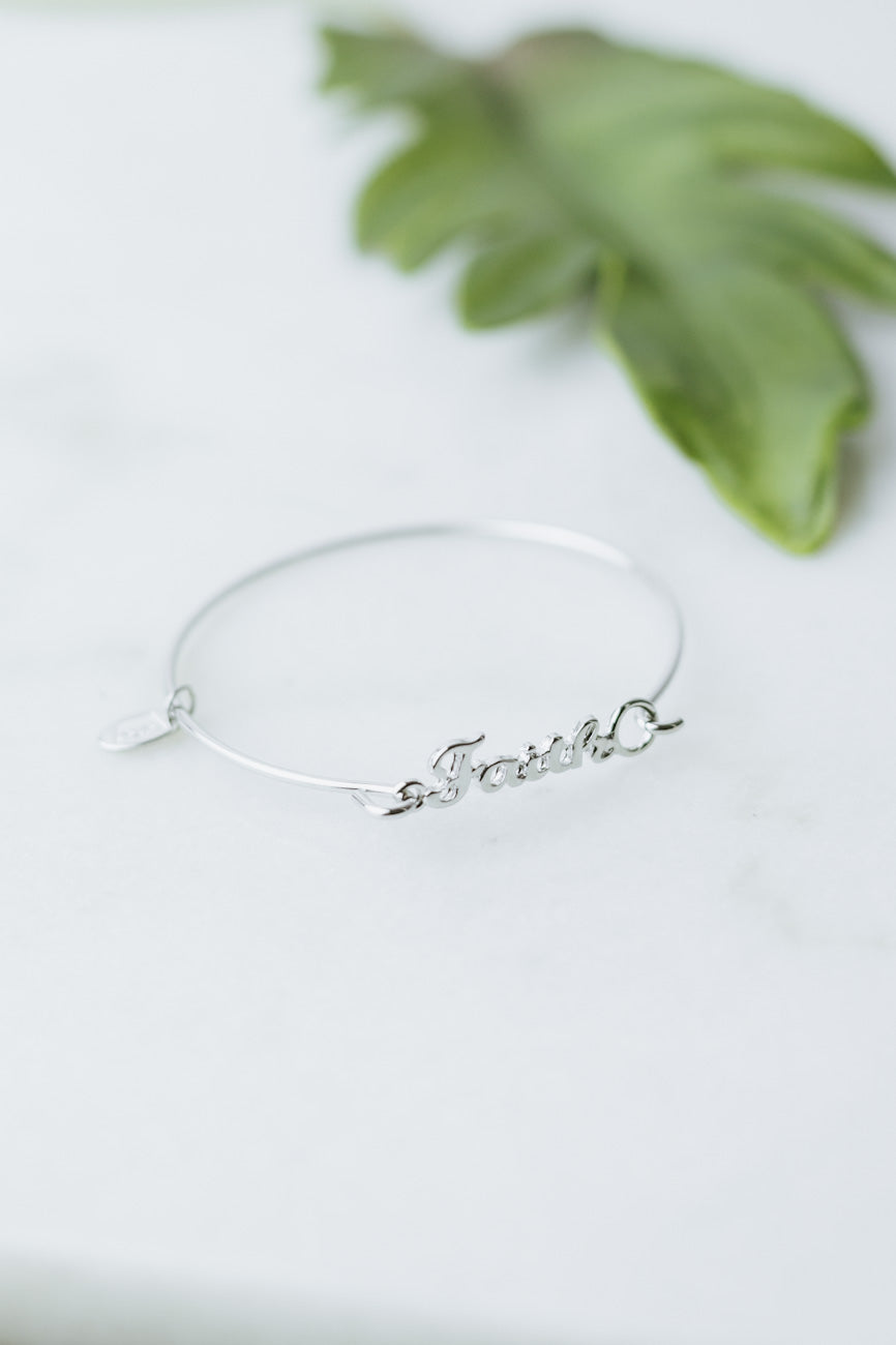 Cursive Faith Thin Metal Bracelet