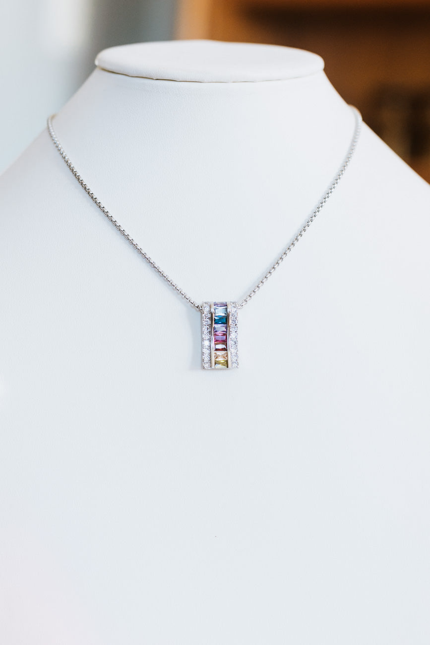 Colored Baguette Stone Rhinestone Sides Necklace