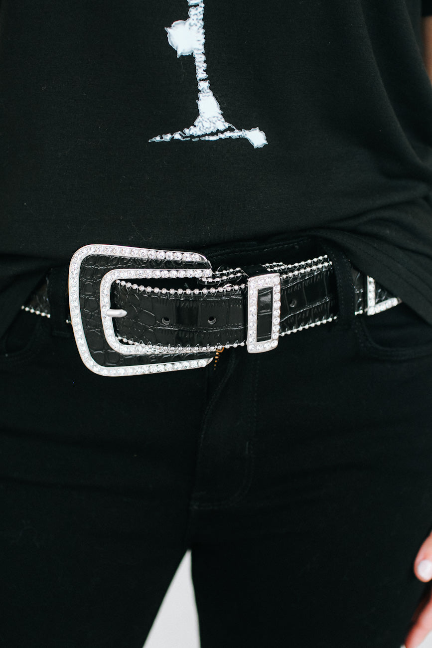 Stone Outline Buckle & Stud Trim Belt