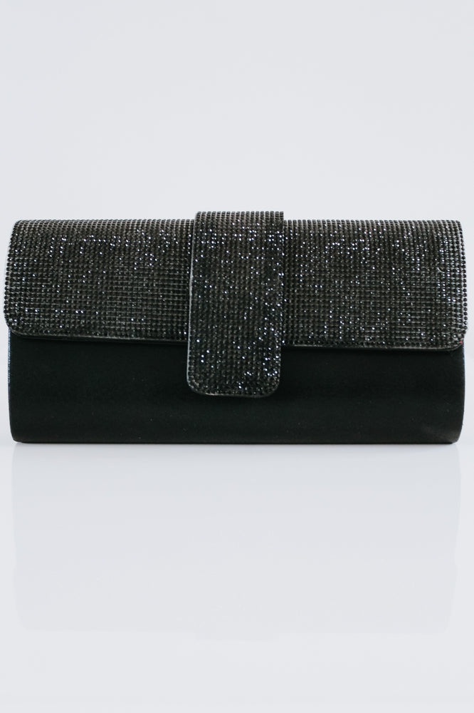 black sparkly clutch