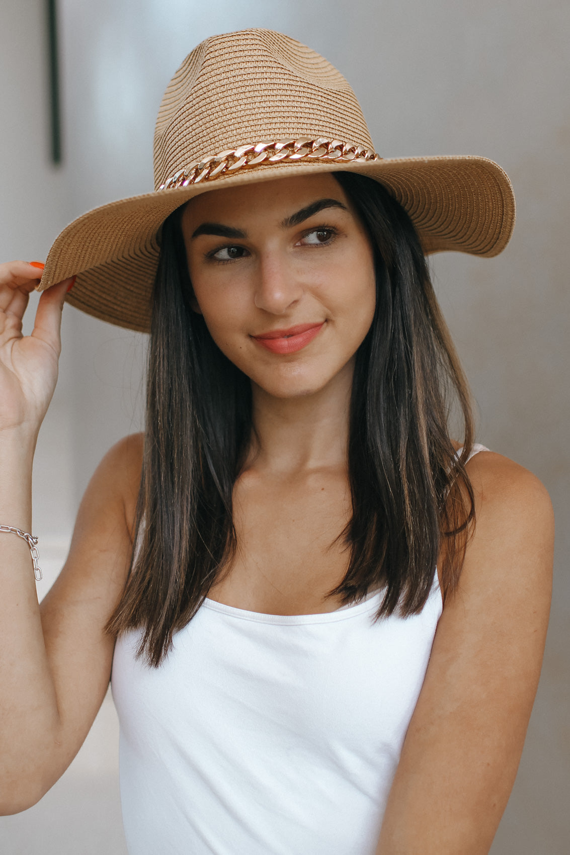 Wide Brim Chain Link Straw Panama Hat