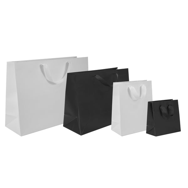 OccasionALL Diamond Embossed Paper Gift Bags with Handles, 7.5x3.5x9 / Black / 12 PCS.