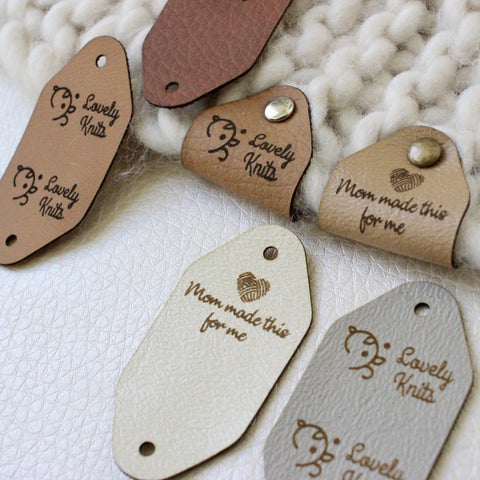 Custom Tags for Knits and Crochet, Faux Leather Labels for Handmade Items, Leather  Tags With Rivets, Tags for Knitted Hats 