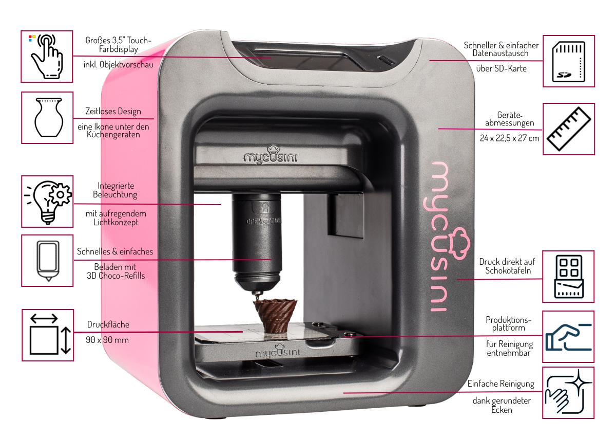 mycusini advantages and properties features and benefits 3D Choco printer
