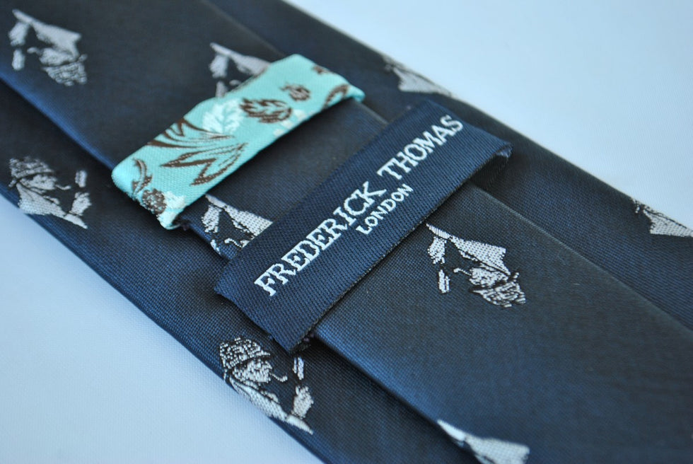 handmade navy tie with sherlock holmes design with signature floral ...