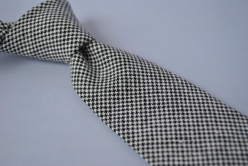 black and white dogtooth cotton wool textured tie 8cm by Frederick ...