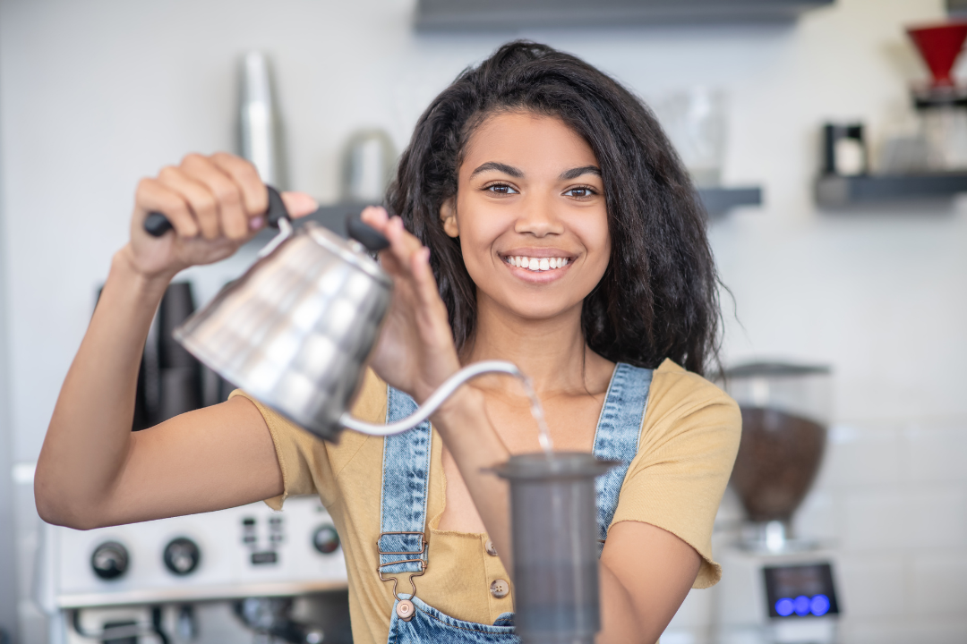 Pouring Water in a AeroPress with Gooseneck Kettle