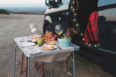 camping picnic table set up