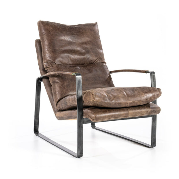 Pak om te zetten hoofdkussen zand Vintage lederen fauteuil in donkerbruin Lex | De Houten Kruik
