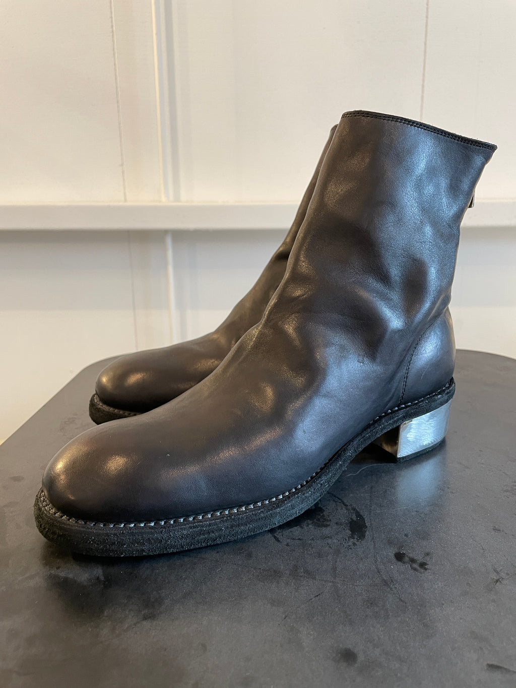 GUIDI : 796ZI HORSE FULLGRAIN,BACK ZIP BOOT,SOLE LEATHER,METAL