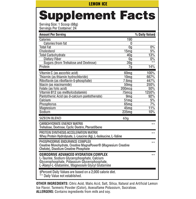 Gaspari Nutrition SizeOn Supplement Facts