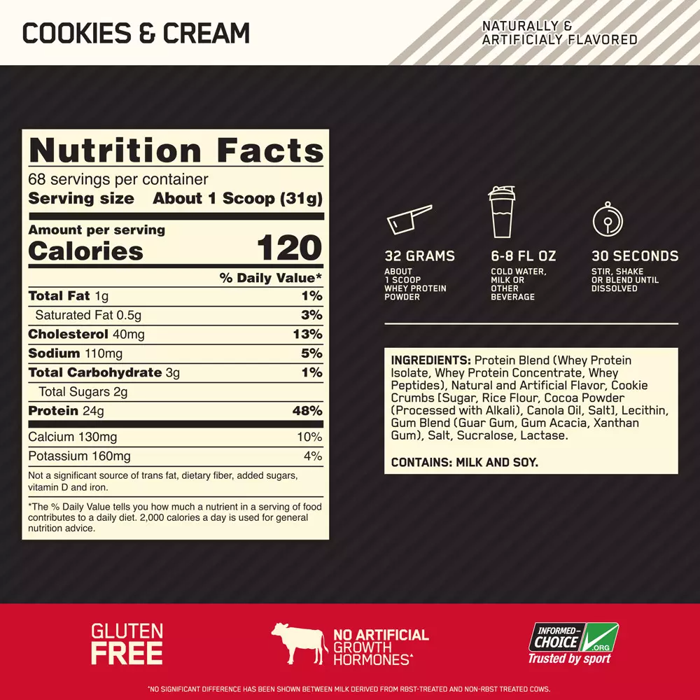 Gold Standard 100% Whey Supplement Facts