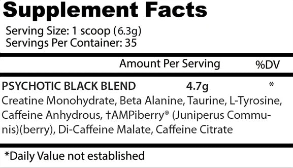 Psychotic Black Supplement Facts