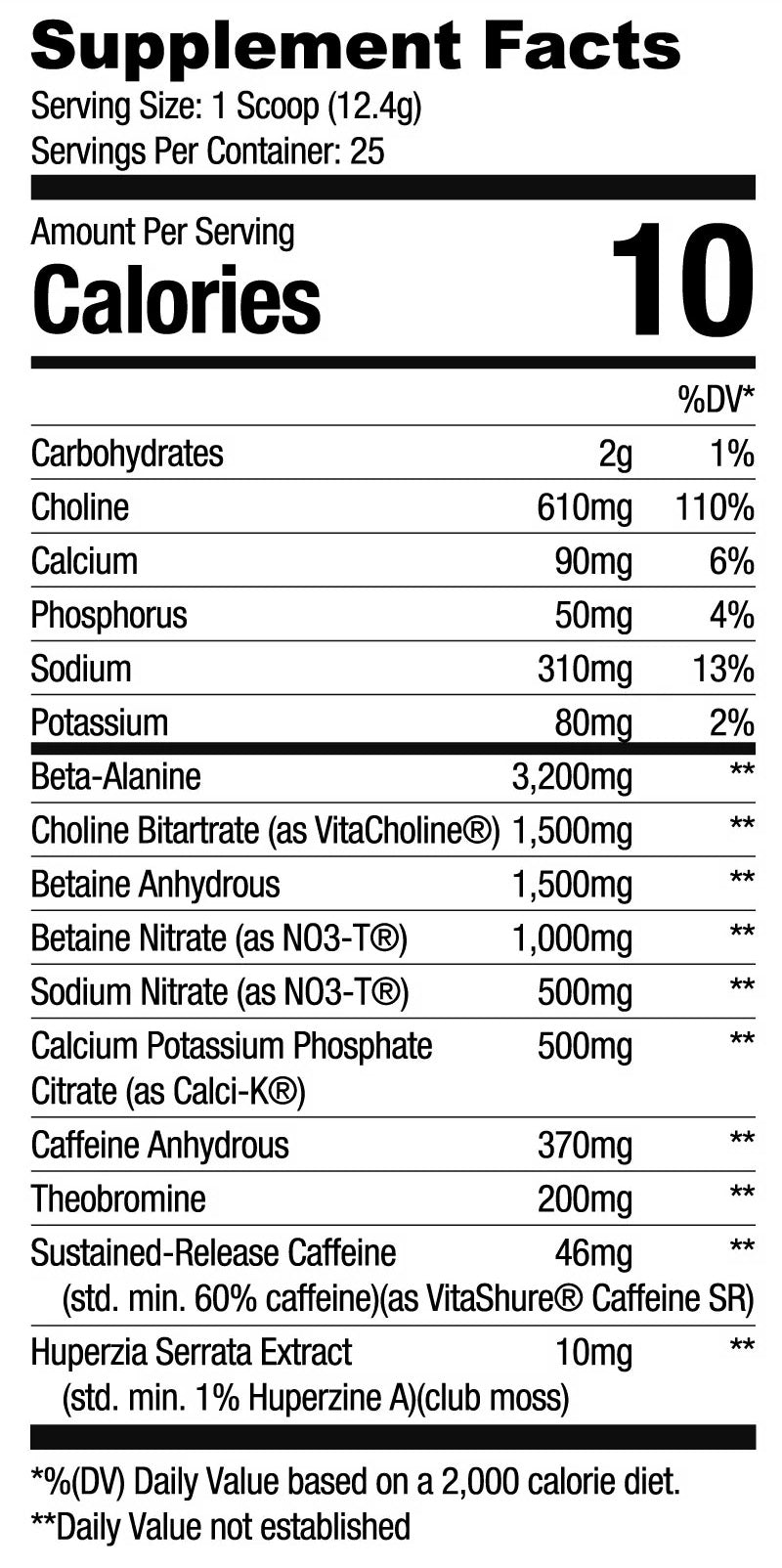 Ryse Project Blackout Pre-Workout Supplement Facts