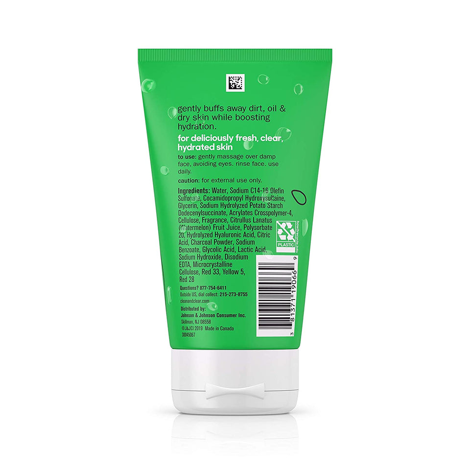 Clean & Clear Hydrating & Exfoliating, Gentle & Oil Free Juicy Watermelon Daily Facial Cleanser Scrub, Buffs Dirt & Oil While Cleansing & Quenching Dry Skin, 4.2 Fl Oz