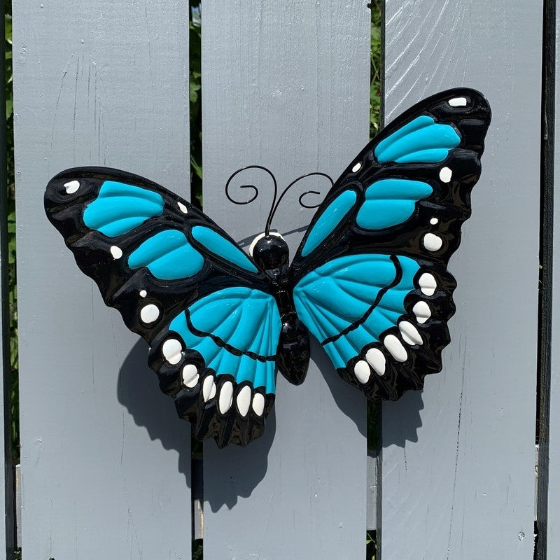 Blue Butterfly Glass and Metal Outdoor Wall Decor