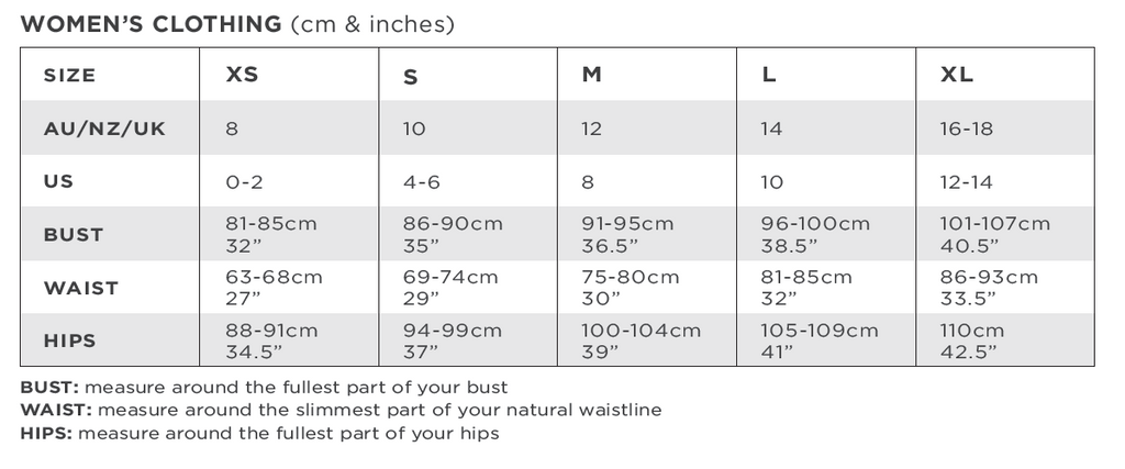 Women Size Chart – Solbari Australia