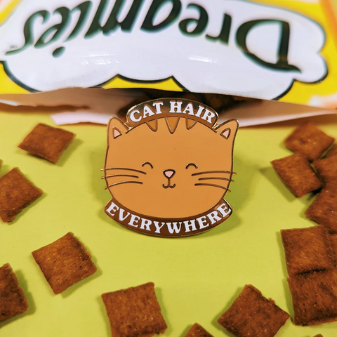 cat hair everywhere enamel pin badge