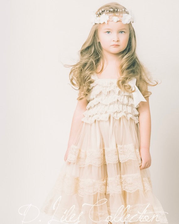Eloise Lace Flower Girl Dress in Vintage Beige – D. Liles Collection, Ltd.