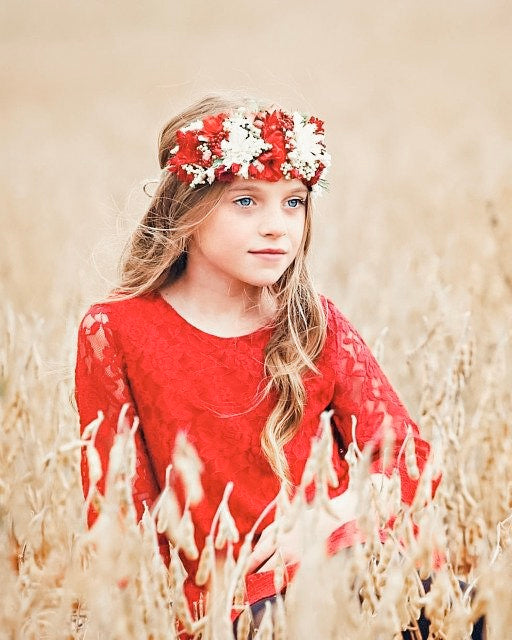 Chloe Crimson Red Lace Flower Girl Dress – D. Liles Collection, Ltd.