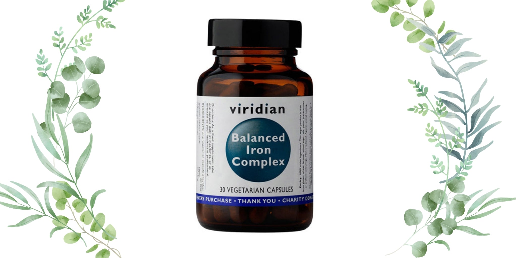 Viridian Balanced Iron (15mg) Complex - 30 Vegetarian Capsules