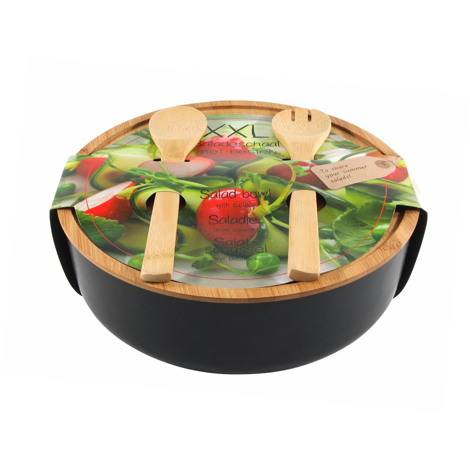 Saladeschaal XL met Bestek dia30cm Zwart