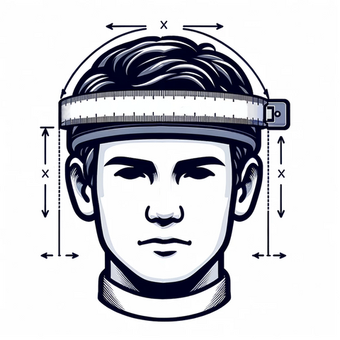 Diagram showing head measurement process for motorcycle helmets