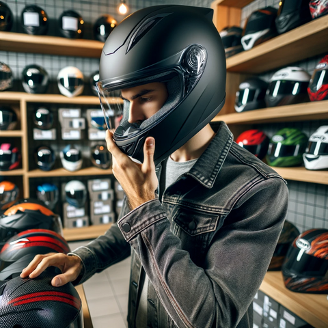 Photo of a rider performing fit tests with different helmets