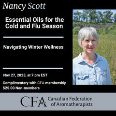 Essential Oils for Cold and Flu Season ad with webinar host photo.