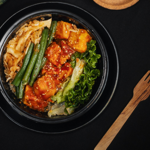 Harissa Tofu with Rice Noodles & Charred Vegetables