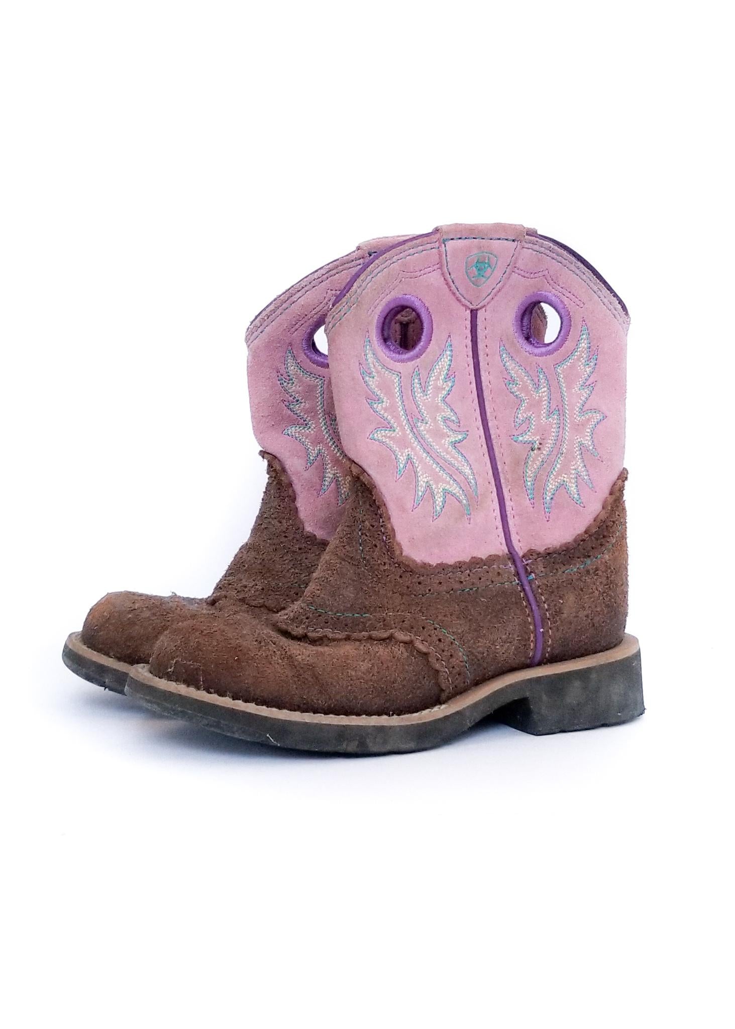 Ariat Pink Cowboy Boots - Brown - Youth 12