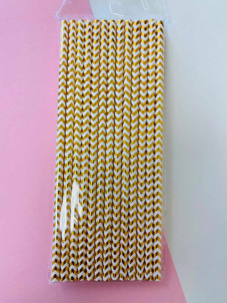 Gold Stars on White Paper Straws — STRAWTOPIA