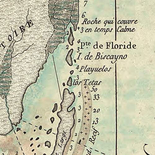 Reduced map of the sides and the inside of the isle of Florida, in French, 1780