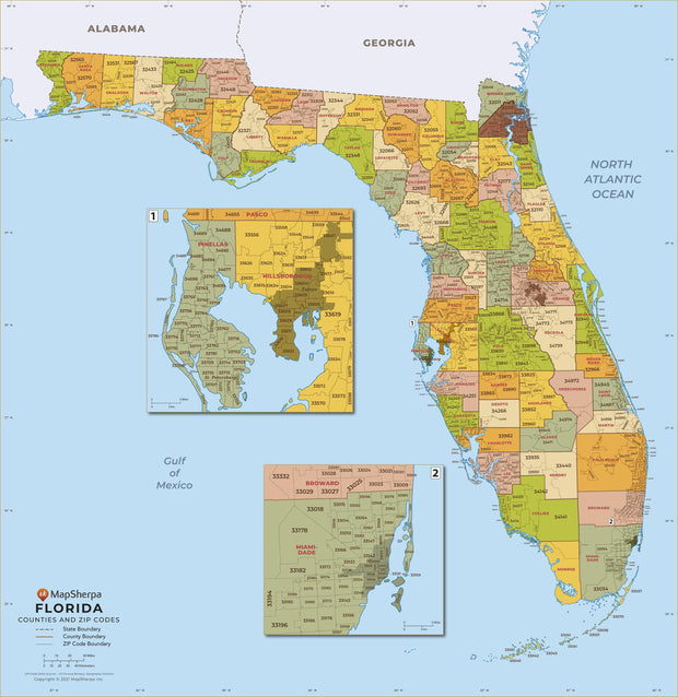 Florida Zip Code Map with Counties – American Map Store