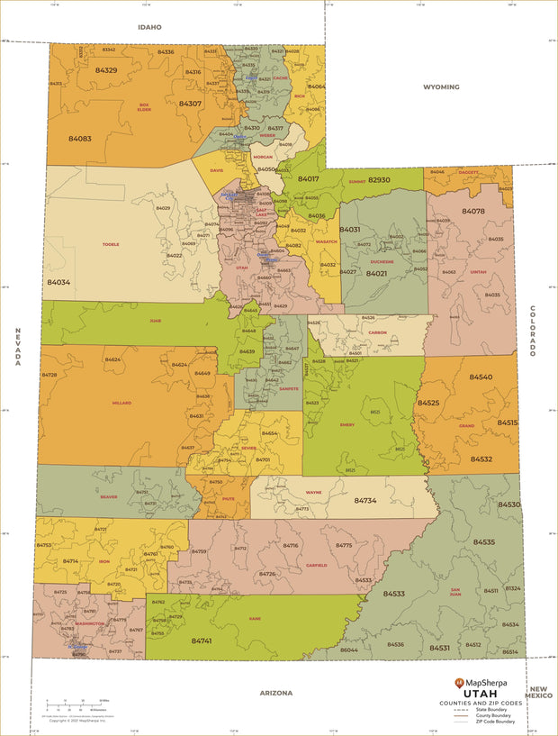 Utah Zip Code Map with Counties American Map Store