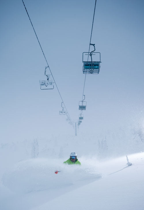 skier under the Falcon Chair at Big White