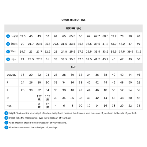 arena training swimsuit size chart