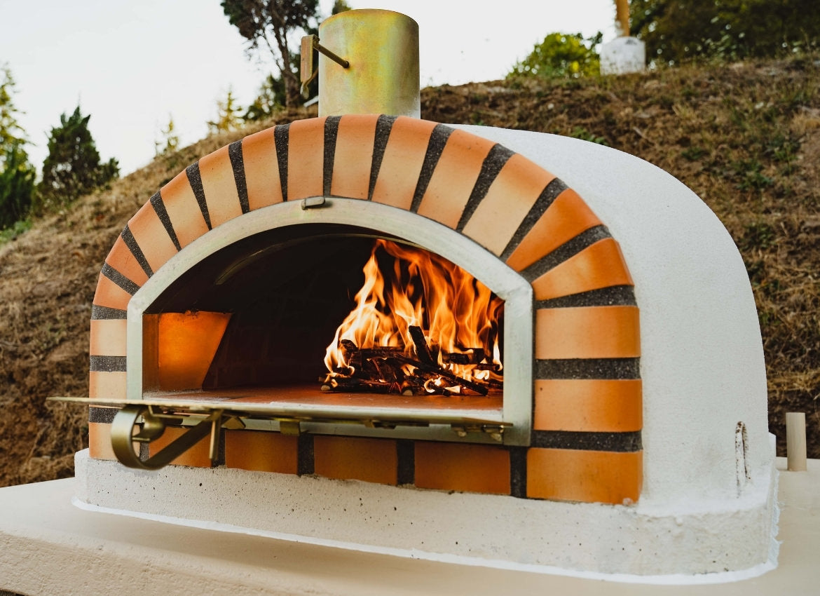 EuroFlame Amadora Pizza Oven On Countertop With Fire Inside