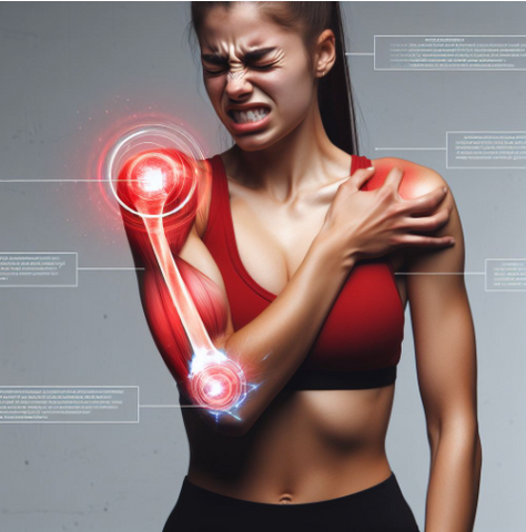 Woman gripping shoulder with necessity for Shoulder impingement exercises