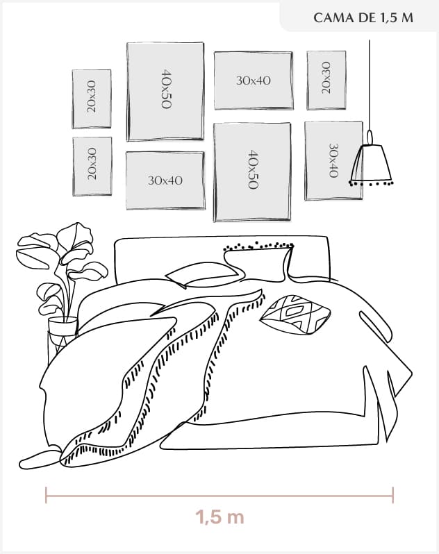 ejemplo 4 medidas cuadros para dormitorio, encima de la cama