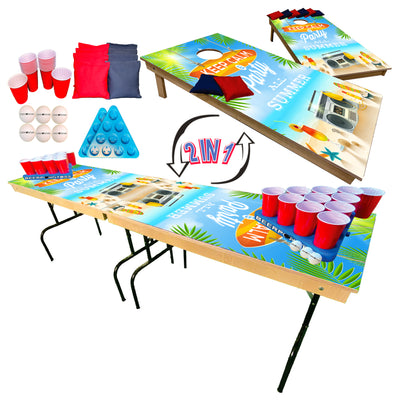 Keep Calm Party All Summer Premium Cornhole Boards & Beer Pong Table