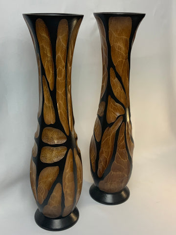 Jamaican Wood Carving Vase set 