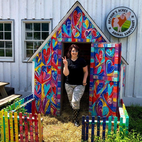 Arthur's Acres Animal Sanctuary hand painted barn farm pig piggie she-shed colorful heart art rainbow art animal lovers pig rescue allison carney allison luci art allie for the soul happy place peace love upstate new york 