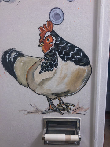 chicken wall mural allison luci nyc artist bathroom art